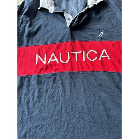 Nautica Navy Blue Polo Shirt 3XL Red Stripe Classic Casual Sport Golf Y2K - Picture 4 of 6